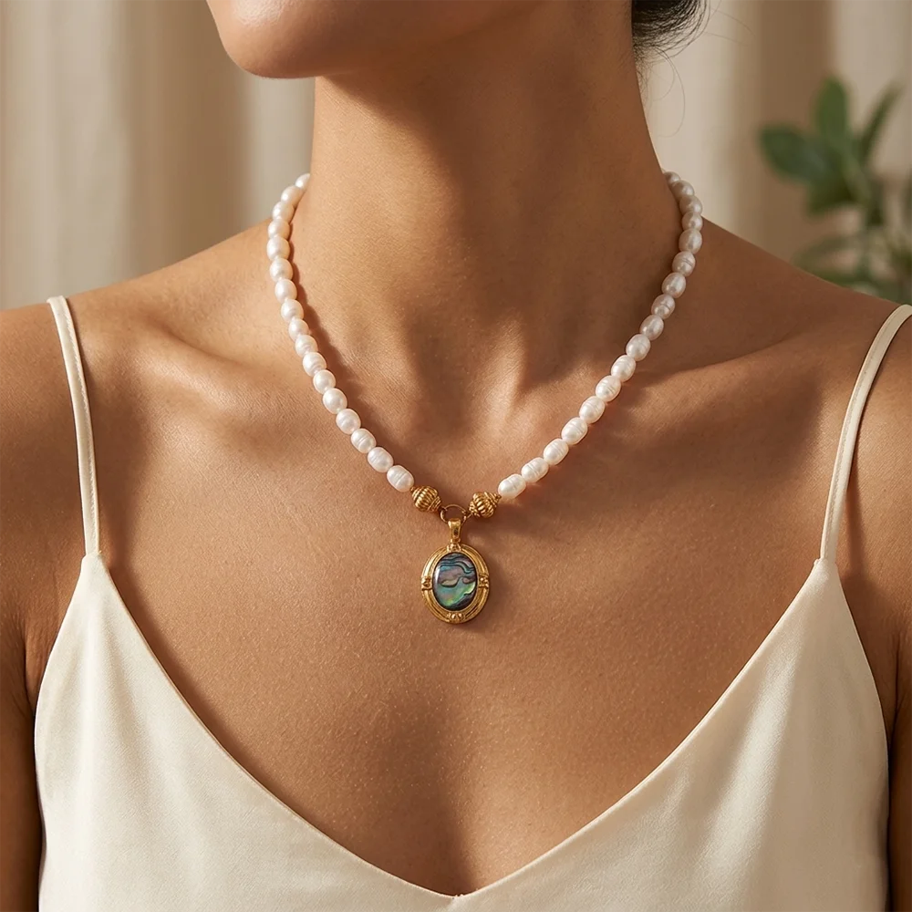 Abalone Pearl Beaded Pendant Necklace - SEIYI