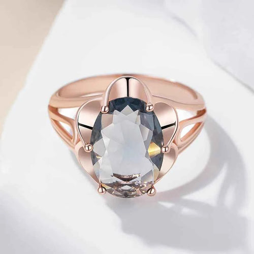 Rose Gold Grey Oval Zircon Cocktail Ring