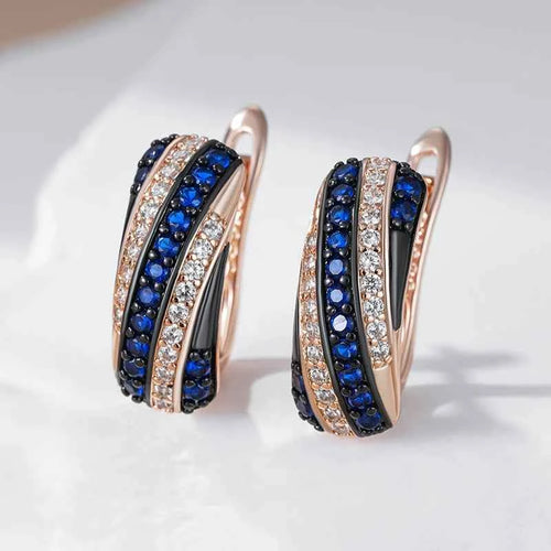 Rose Gold Blue Zircon Twisted Hoop Earrings