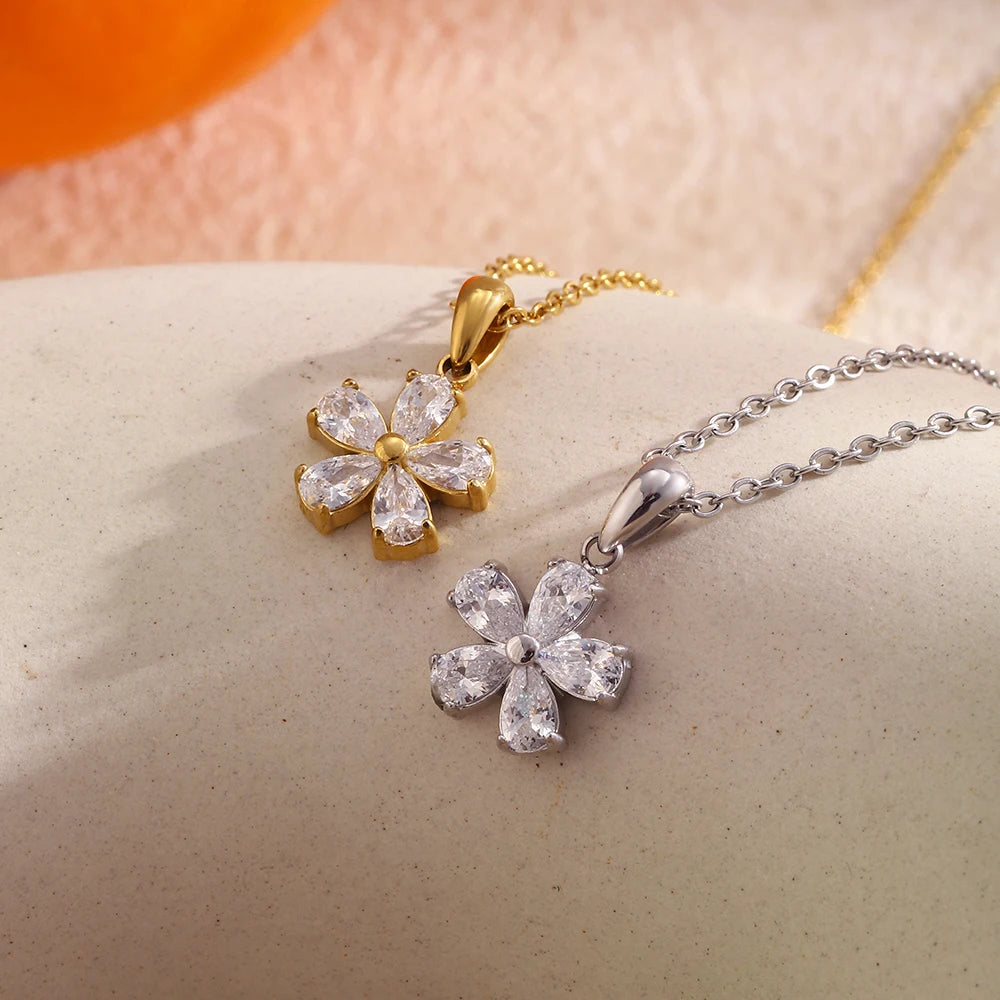 Pear Cut Crystal Flower Necklace - SEIYI