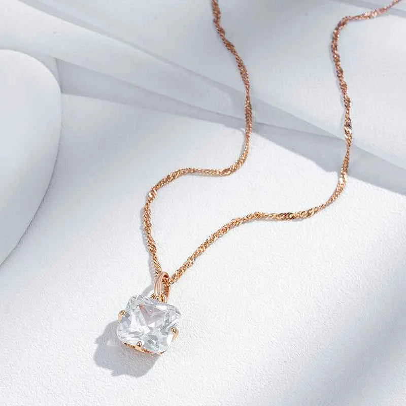 Elegant Cushion White Zircon Charm Necklace