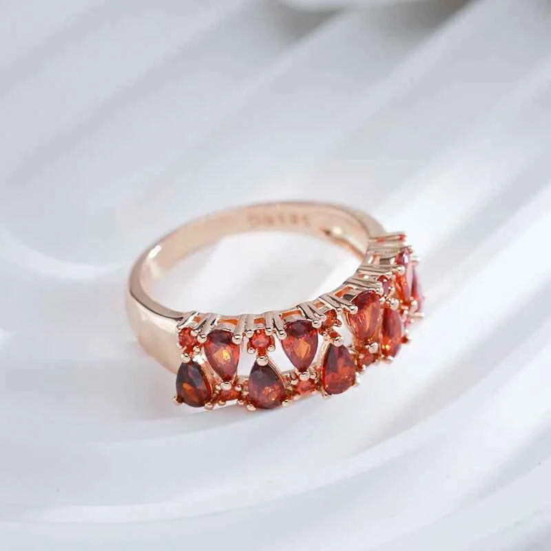 Fire Red Teardrop Zircon Statement Ring