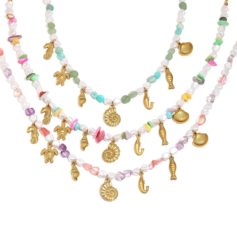 Marine Charm Mixed Bead Choker - SEIYI