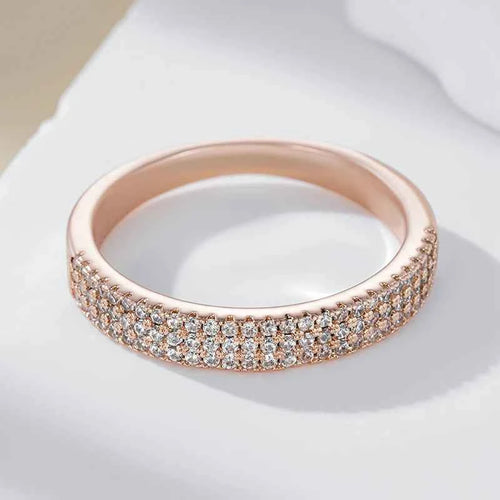 Double-Row Pavé White Zircon Rose Gold Band