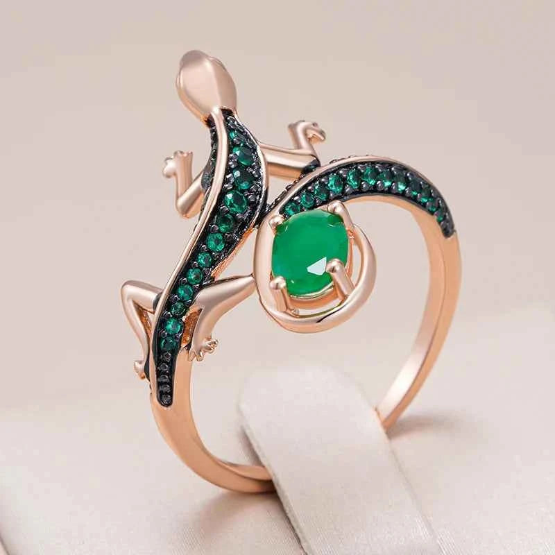 Rose Gold Green Zircon Lizard Statement Ring