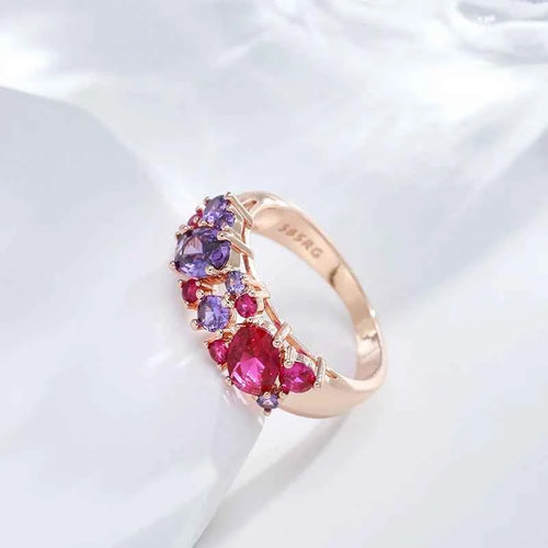 Vintage Purple & Red Zircon Cluster Rose Gold Ring