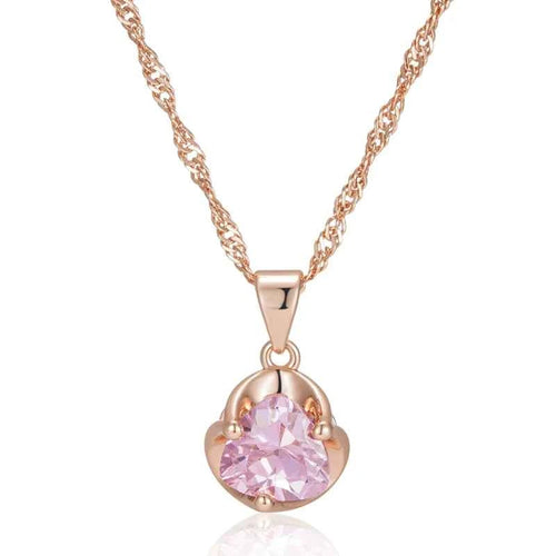 Rose Gold Pink Heart Zircon Pendant Necklace