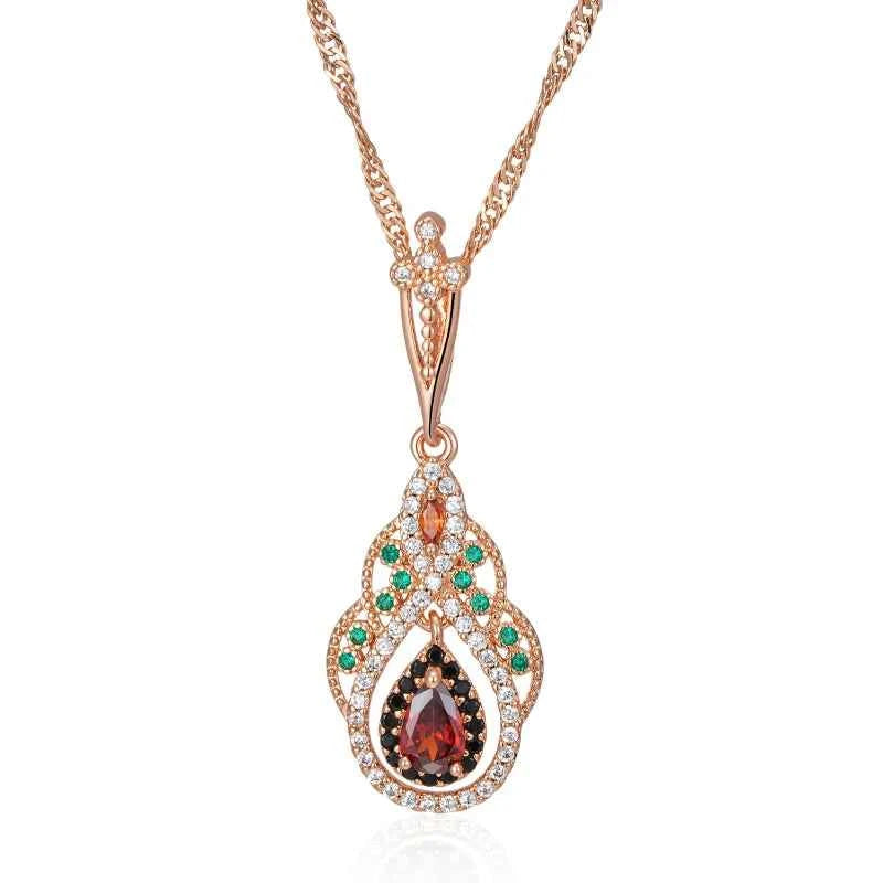 Rose Gold Multi-Color Teardrop Zircon Pendant Necklace