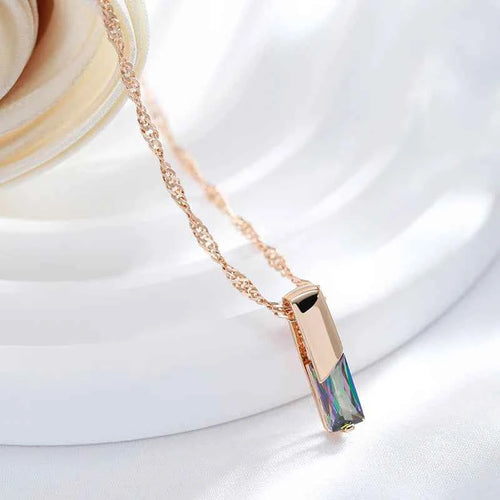 Rose Gold Colorful Zircon Bar Pendant Necklace