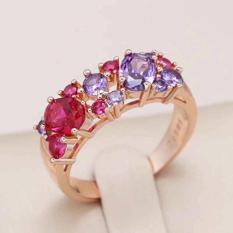 Vintage Purple & Red Zircon Cluster Rose Gold Ring