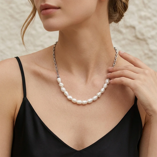 Baroque Pearl Link Choker Necklace - SEIYI