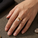 Textured Band Water Drop Crystal Dangle Ring - SEIYI