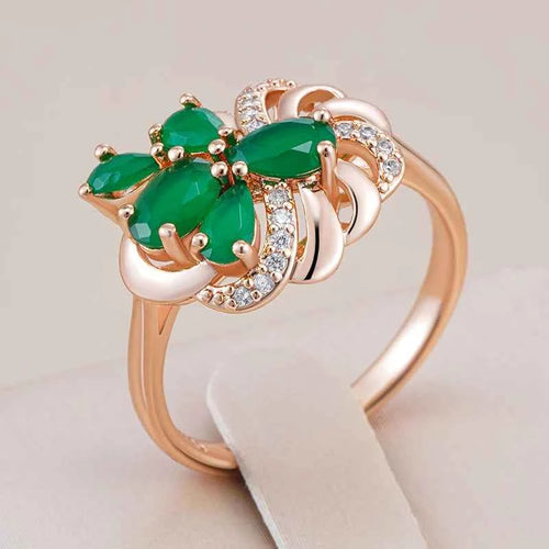 Rose Gold Green Zircon Floral Cocktail Ring