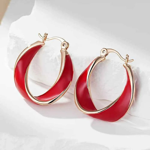 Rose Gold Twisted Enamel Hoop Earrings