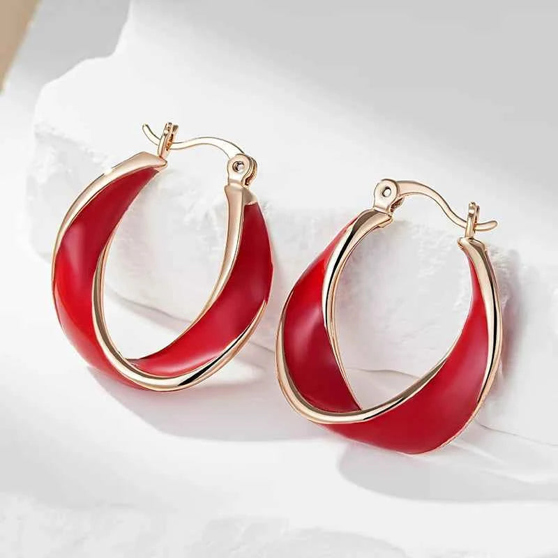 Rose Gold Twisted Enamel Hoop Earrings
