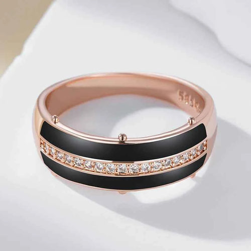 Black Enamel & Crystal Inlay Band Ring