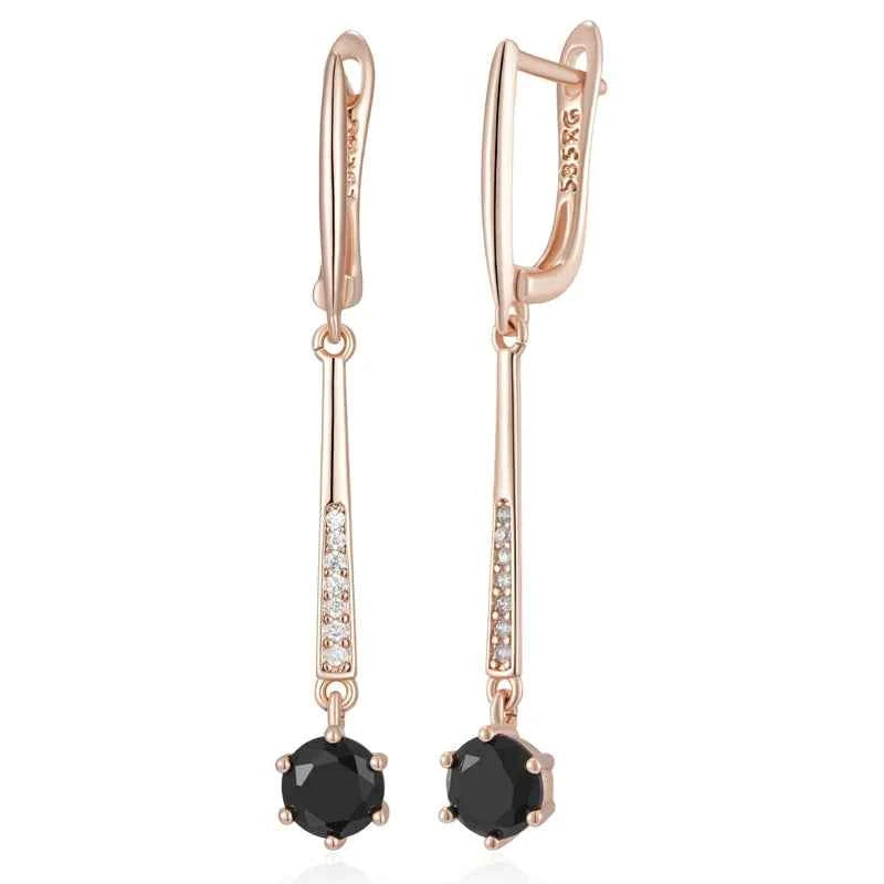Rose Gold Black Zircon Linear Drop Earrings
