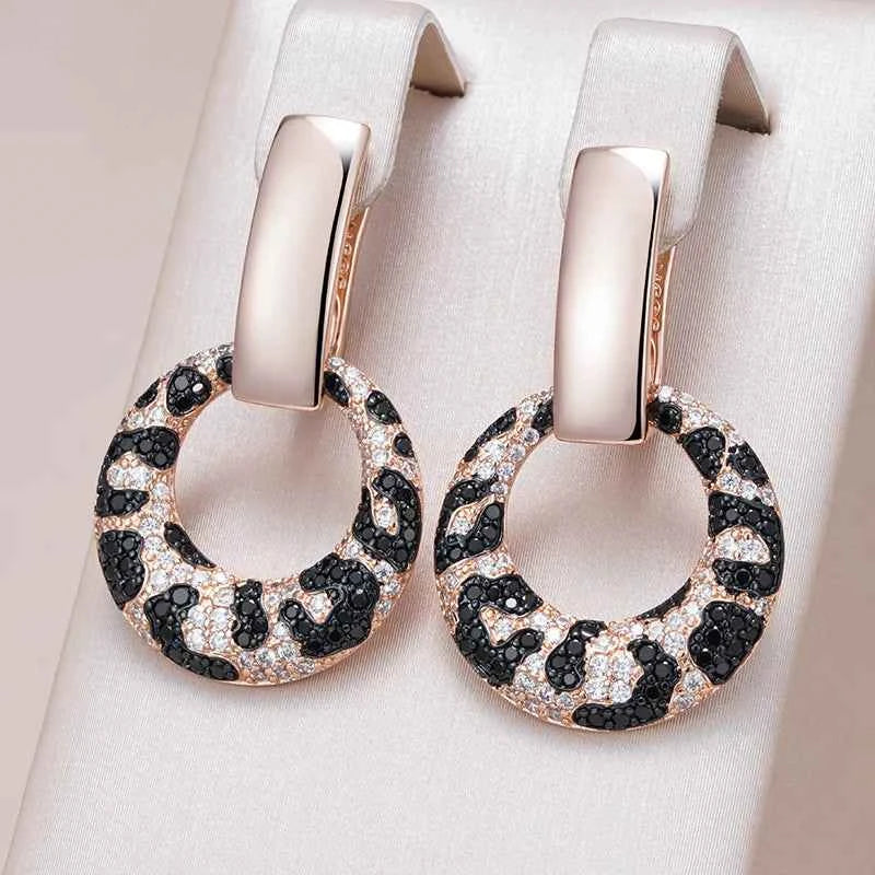 Rose Gold Leopard Print Zircon Drop Earrings