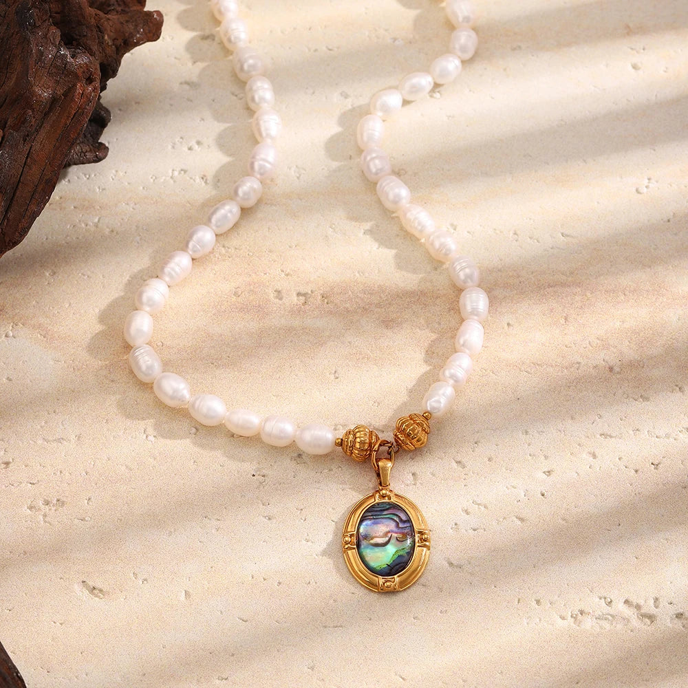 Abalone Pearl Beaded Pendant Necklace - SEIYI