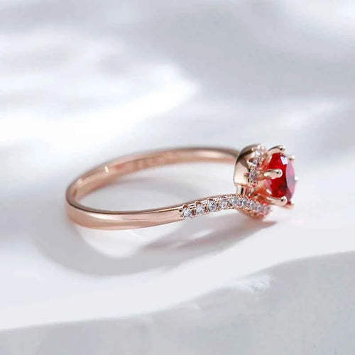 Red Zircon Solitaire with Pave Accent Band