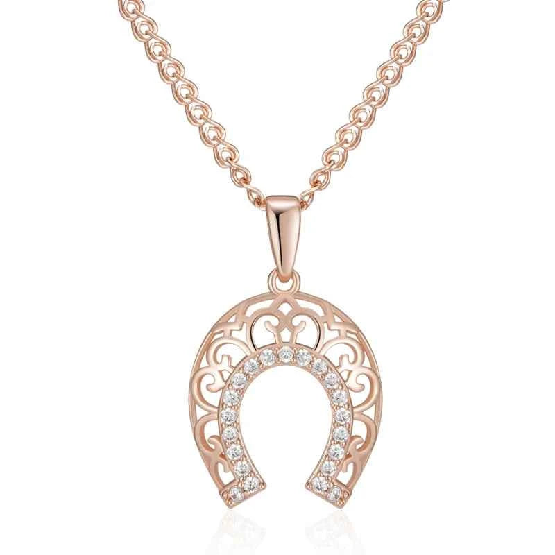 Ornate Horseshoe Zircon Pendant Necklace