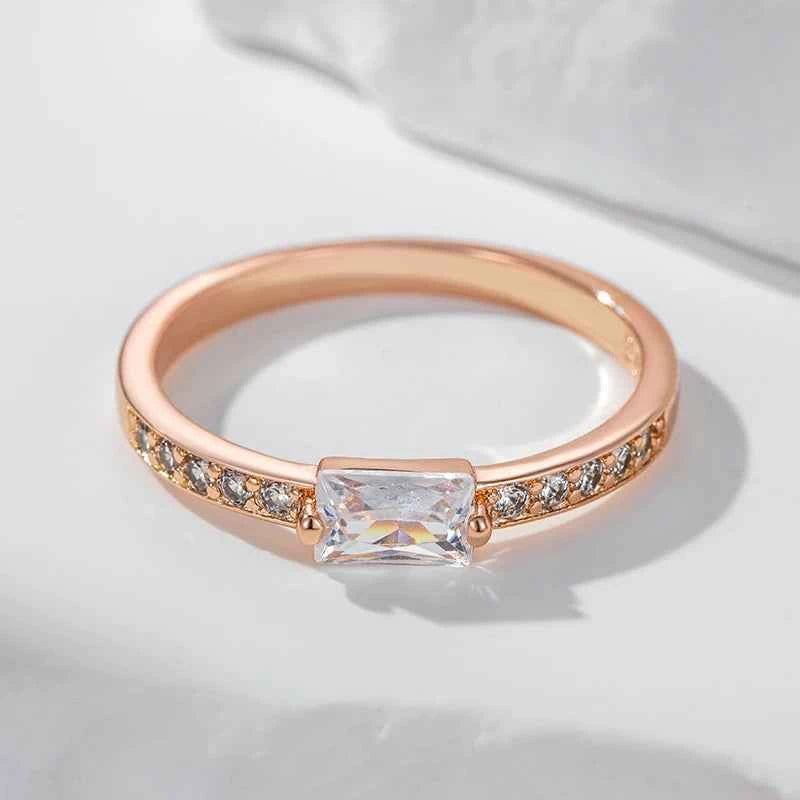 Emerald-Cut White Zircon Half-Eternity Ring