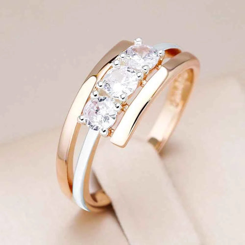 Rose Gold & Silver Tone Three-Stone Zircon Ring