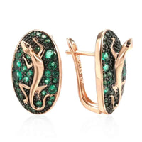 Rose Gold Green Zircon Lizard Drop Earrings