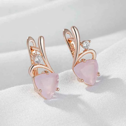 Rose Gold Pink Zircon Heart Drop Earrings