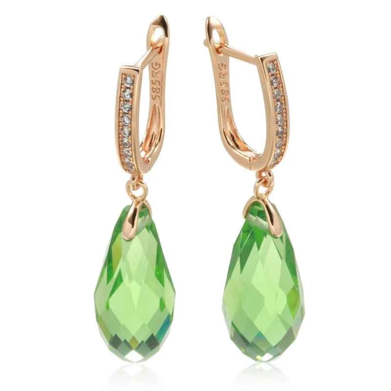 Rose Gold Blue Teardrop Zircon Drop Earrings