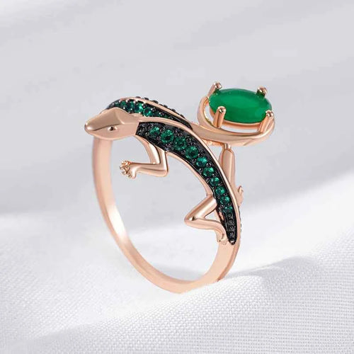 Rose Gold Green Zircon Lizard Statement Ring