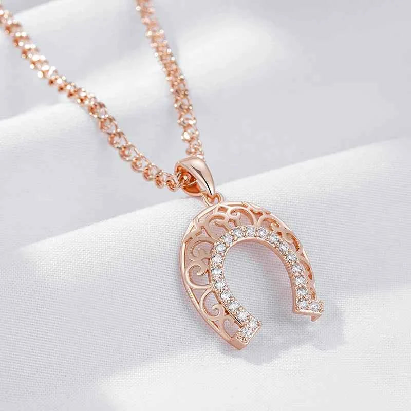 Ornate Horseshoe Zircon Pendant Necklace