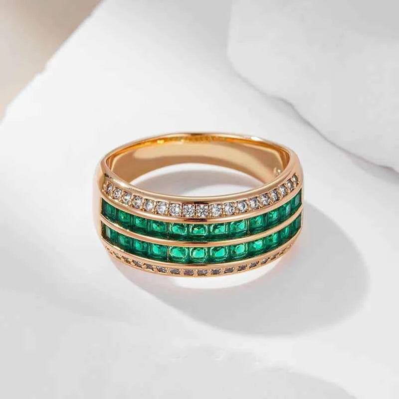 Rose Gold Green & Clear Zircon Channel-Set Band Ring