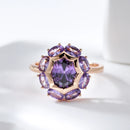Purple Zircon Sunburst Rose Gold Statement Ring - SEIYI