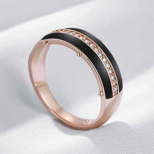Black Enamel & Crystal Inlay Band Ring