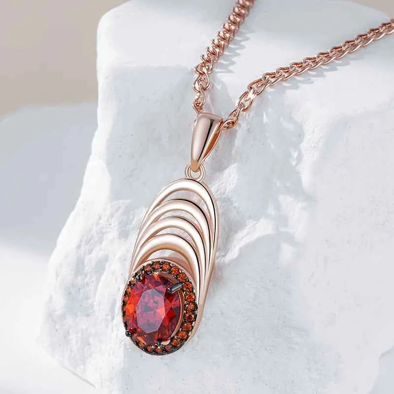 Vintage Red Zircon Layered Pendant Necklace