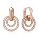 Rose Gold Double Circle Zircon Drop Earrings