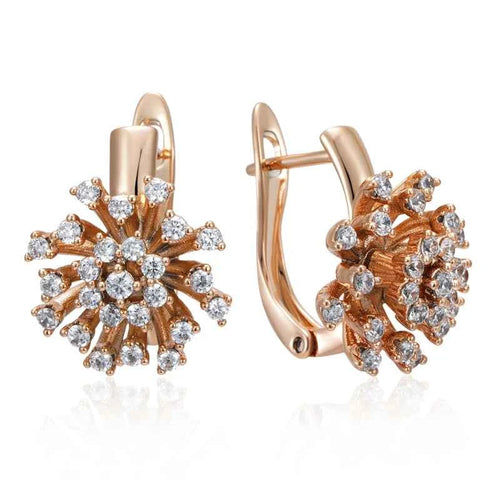 Rose Gold Zircon Firework Flower Drop Earrings