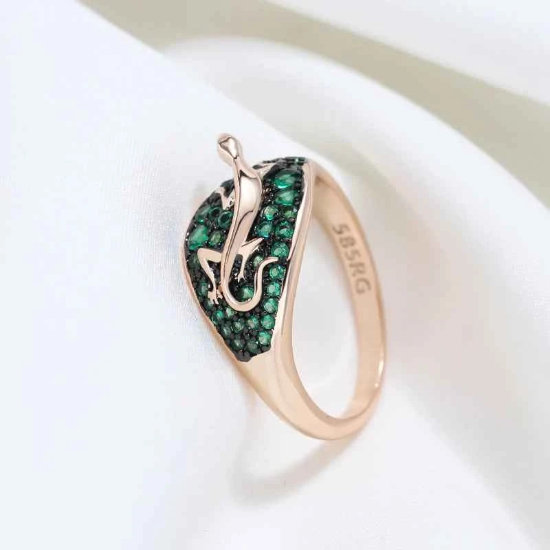 Rose Gold Green Zircon Lizard Cocktail Ring