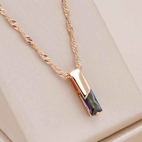 Rose Gold Colorful Zircon Bar Pendant Necklace