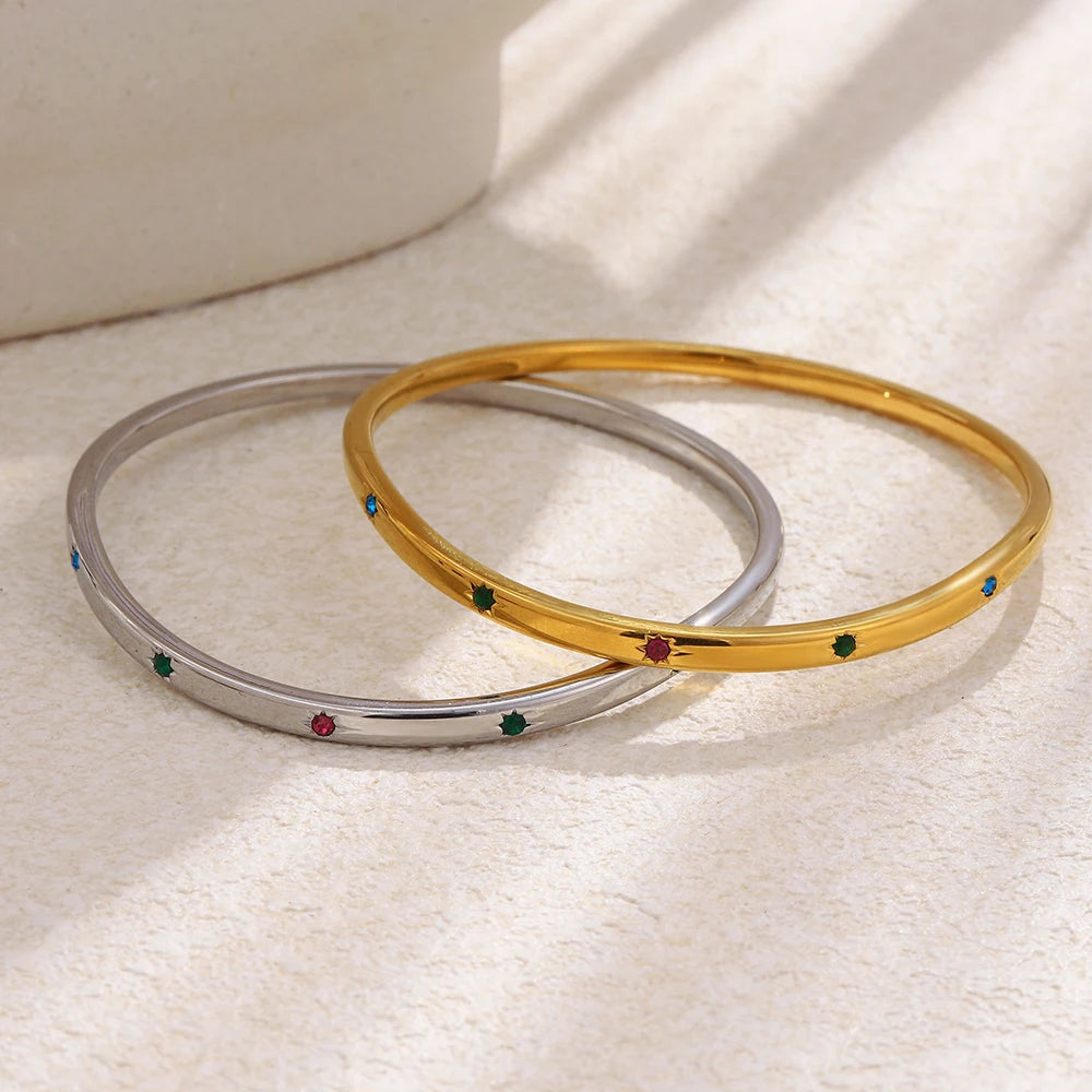 Thin Multicolor Star Zircon Bangle - SEIYI