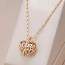 Rose Gold Hollow Woven Heart Zircon Pendant Necklace