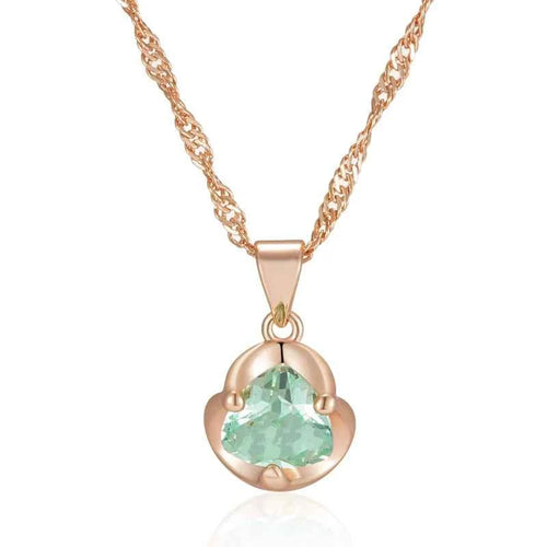 Rose Gold Trillion Green Zircon Pendant Necklace
