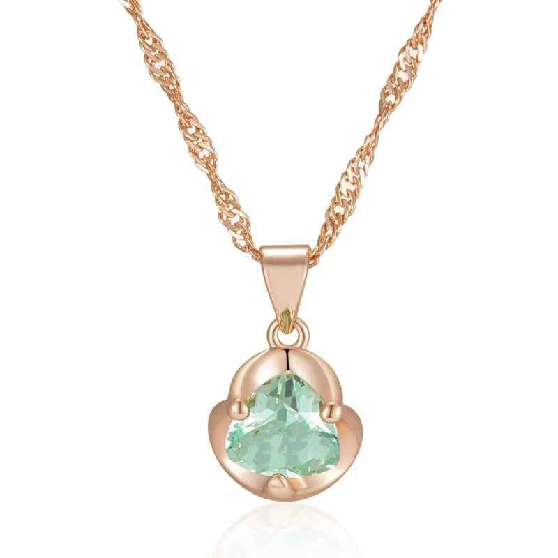 Rose Gold Trillion Green Zircon Pendant Necklace