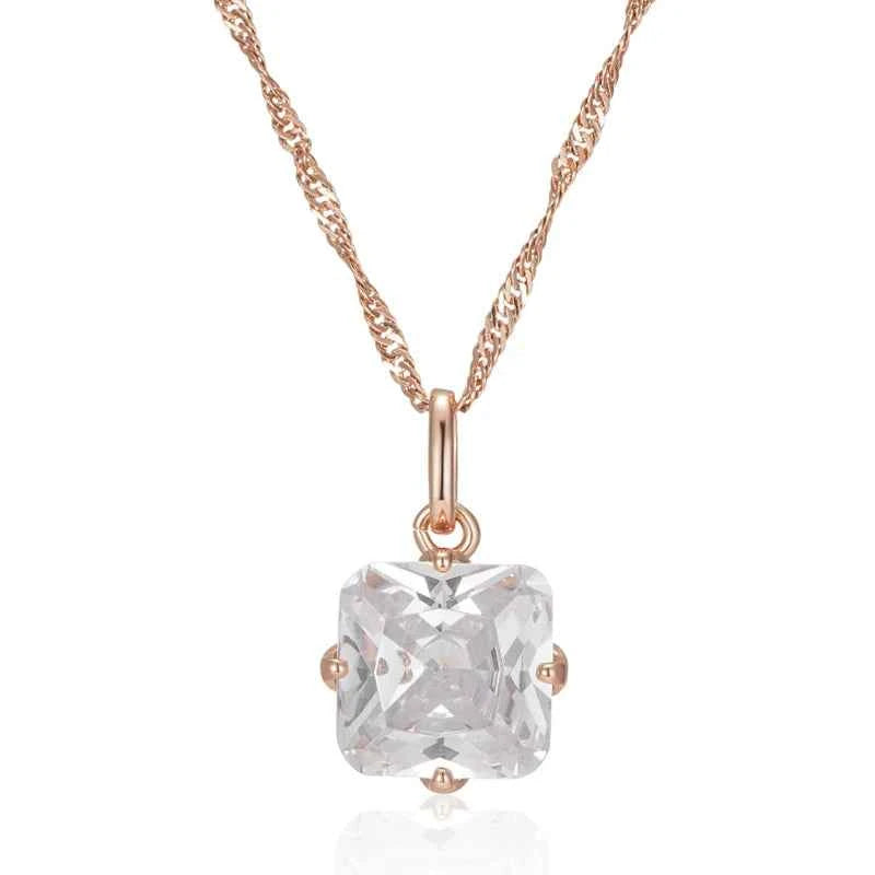 Elegant Cushion White Zircon Charm Necklace