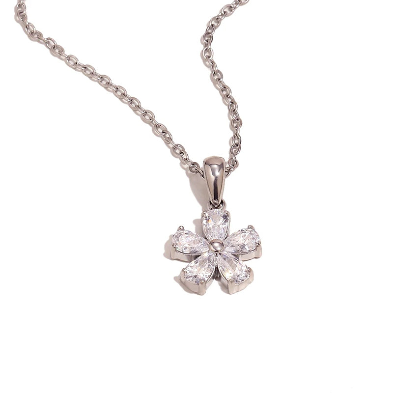 Pear Cut Crystal Flower Necklace - SEIYI