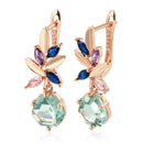 Rose Gold Multicolor Floral Green Stone Drop Earrings