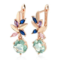 Rose Gold Multicolor Floral Green Stone Drop Earrings