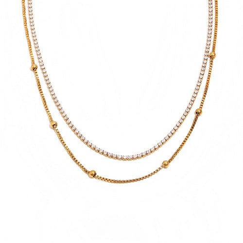 Dual Strand Rhinestone Layered Necklace - SEIYI