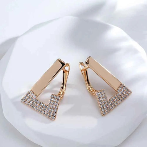 Rose Gold Geometric Triangle Zircon Drop Earrings